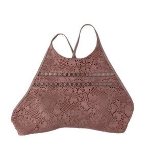 Aerie Bikini Top Size L Blush Pink Crop Crochet Halter Cross Back Swimsuit Top